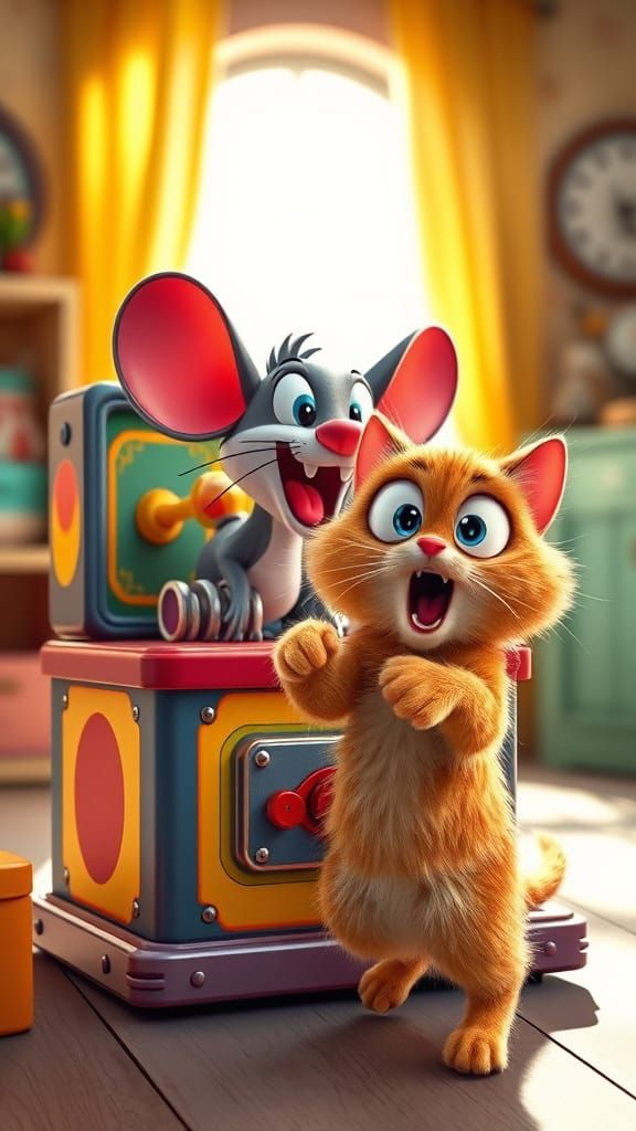 Whimsical Cartoon Mouse Jack in Colorful Toy Box