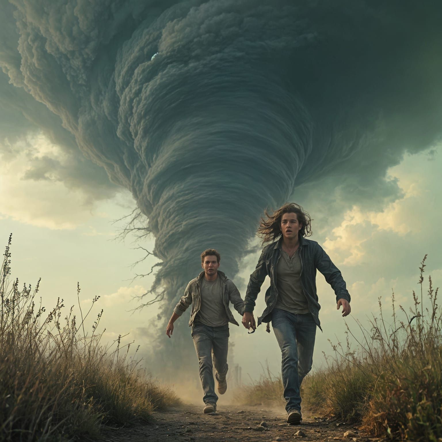 People Fleeing a Tornado