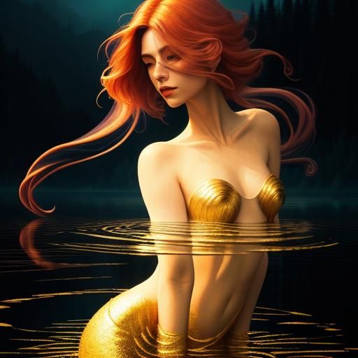 Mystical Figure at Dreamlike Lake in Surreal Oil Painting