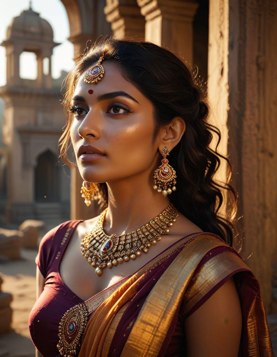 Stunning Indian Woman in Film Noir Style