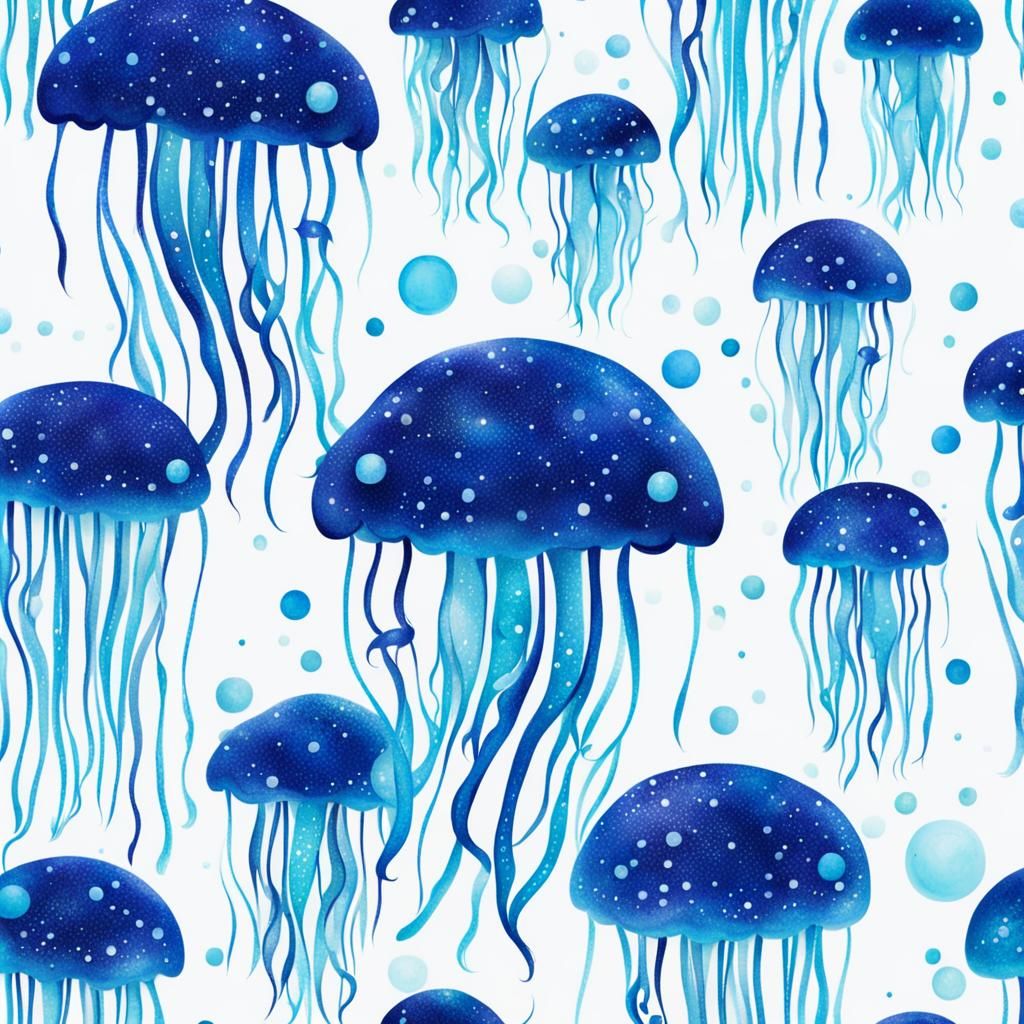 Sparkly Blue Jellyfish in the Deep Sea
