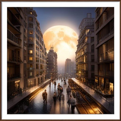 Cats in Love Watching the Moon in Matte Painting Style