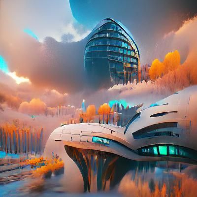 Futuristic Building in Detailed Matte Painting Style