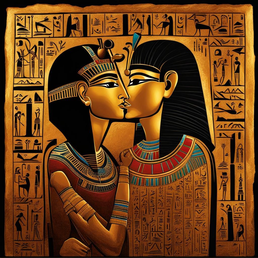 The Kiss: An Egyptian Hieroglyph Style Artwork