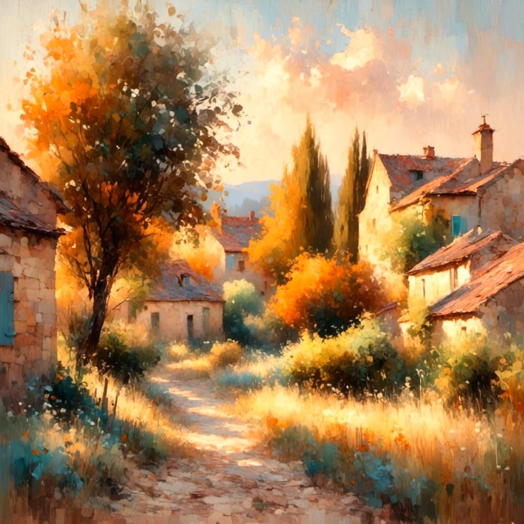Impressionist Sunset Over Serene Provence Village