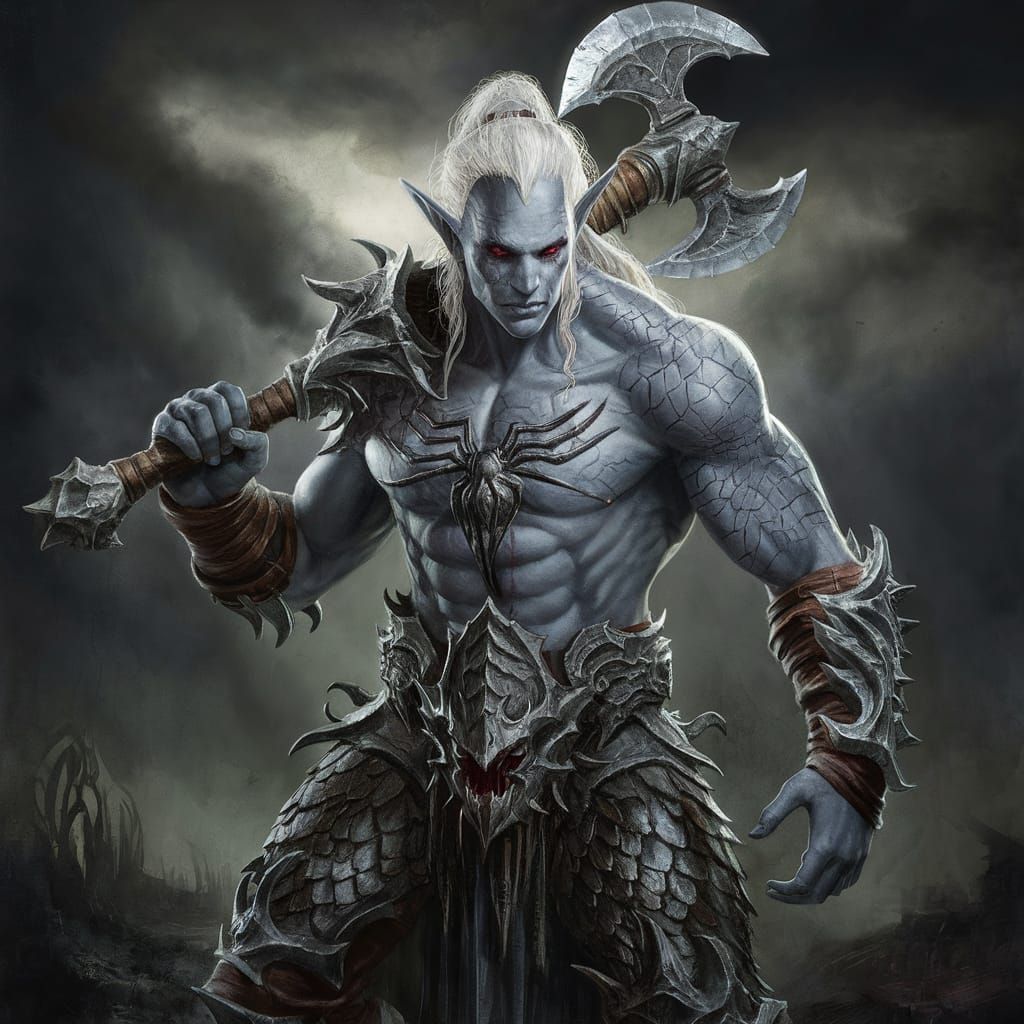 Drow Elf Watercolor Illustration in McFarlane Style