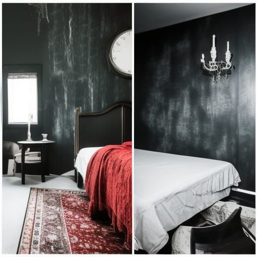 Creepy Hands penthouse with Black walls with dusty gray creepy hands all over The walls& white creepy hand furniture& wh...