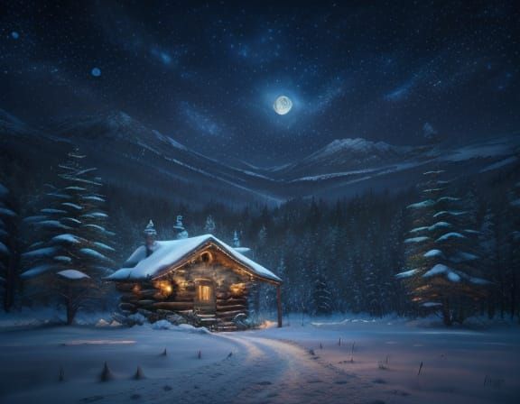 Cozy Christmas Cabin on Snowy Night