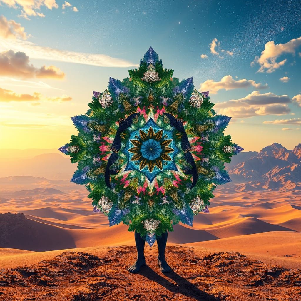 Kaleidoscopic Fractal Figure in Nature's Embrace