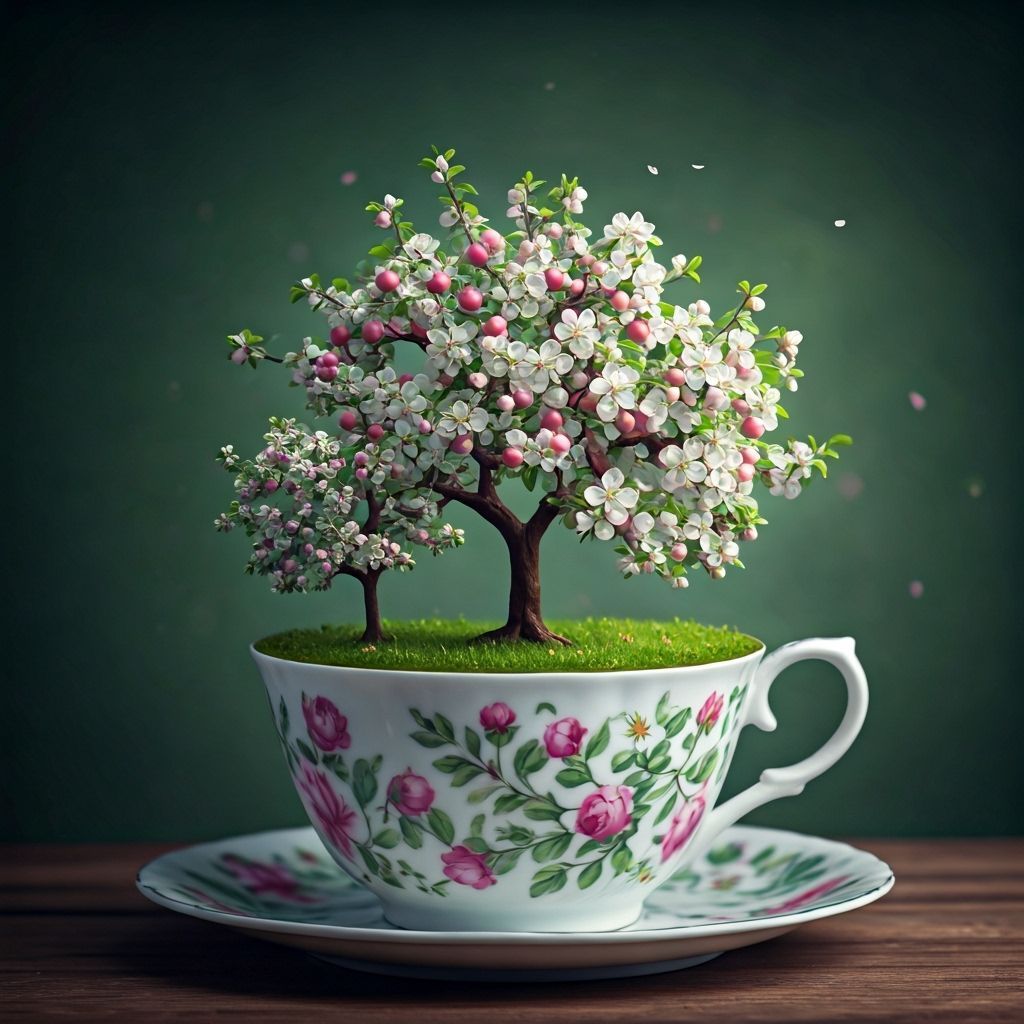 Miniature Blooming Apple Orchard in Porcelain Cup