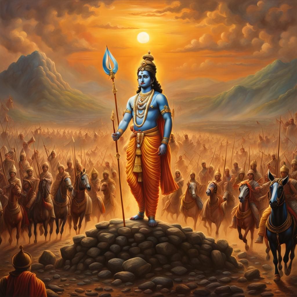 Hyperrealistic Portrait of a Deity on Battlefield