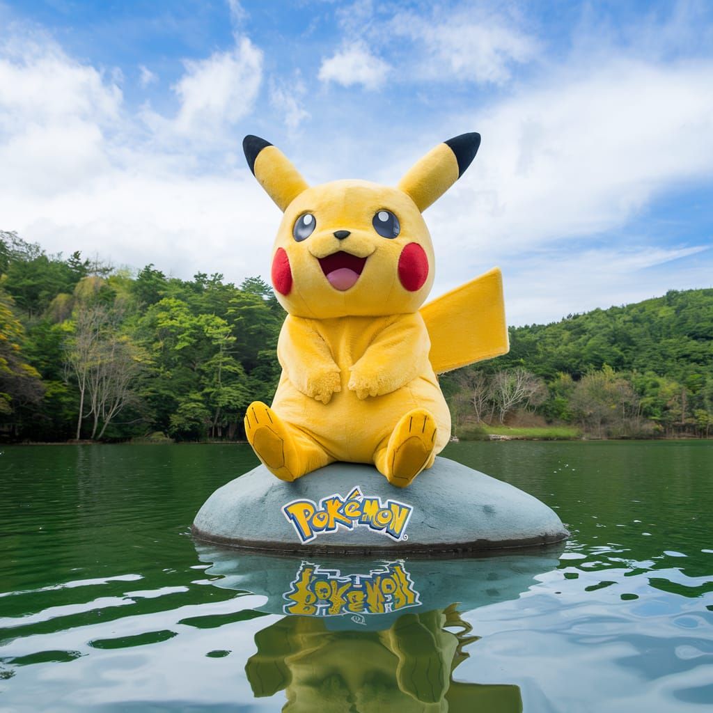 Pikachu Mascot in Forest Lake