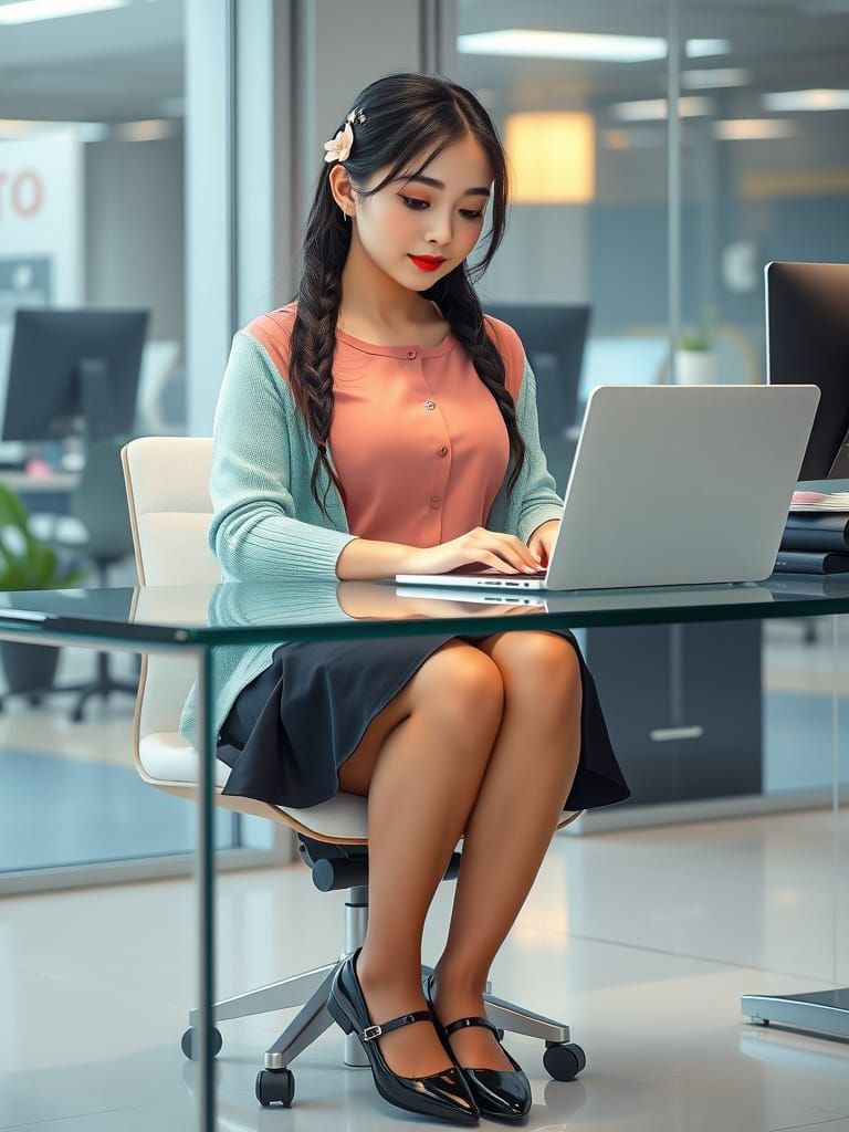 Cute Female Programmer in Modern IT Setting