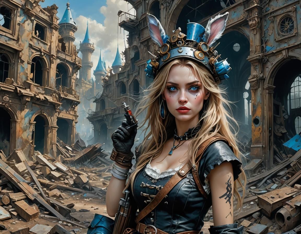 Post-Apocalyptic Alice in Ruined Disneyland