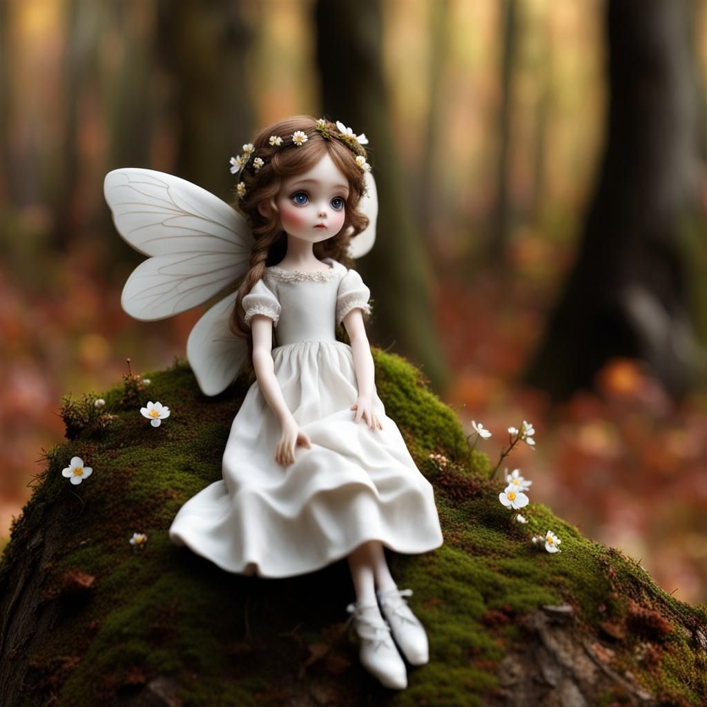 Porcelain Fairy Doll in Autumn Landscape