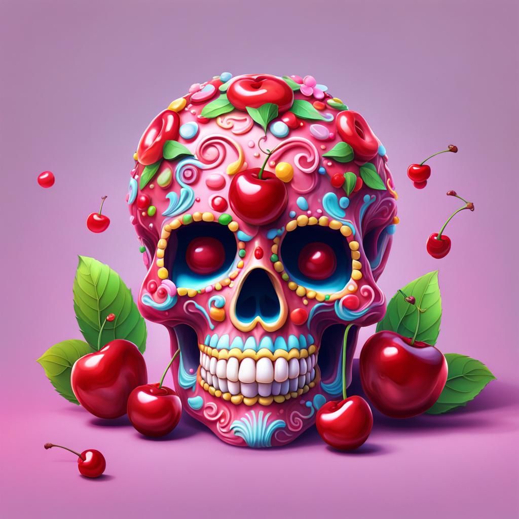 Candy Art Style Cherry Sugar Skulls