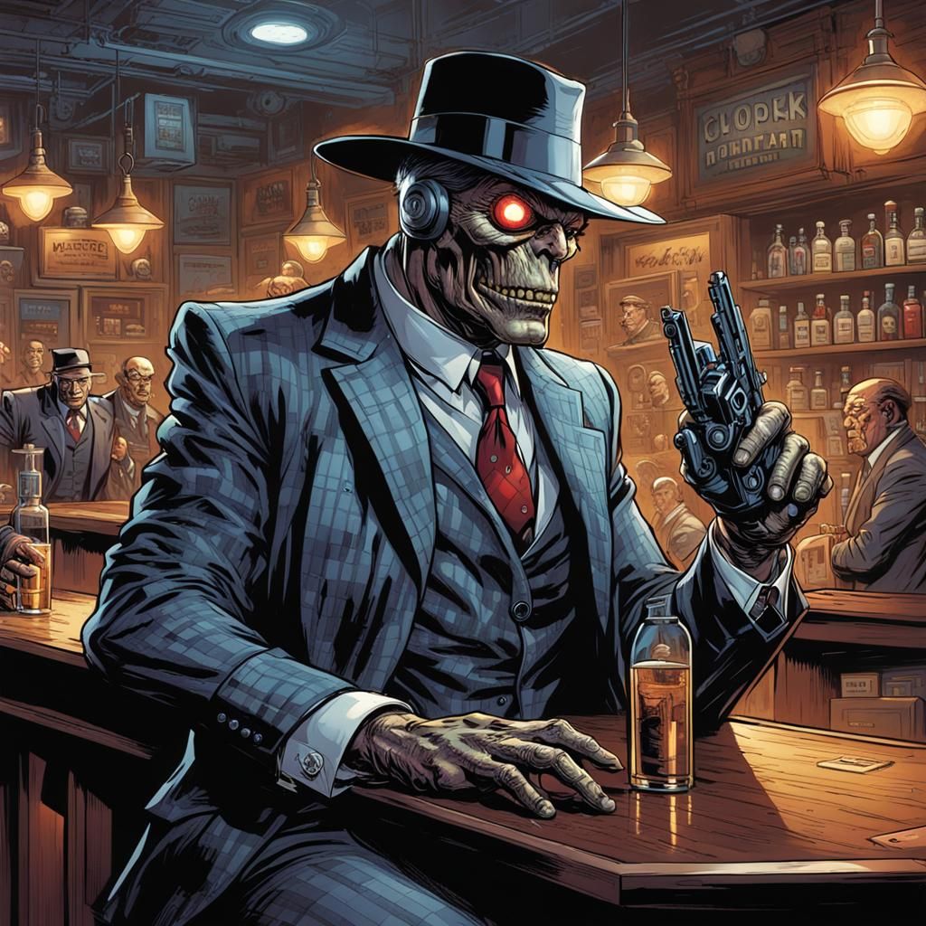 Cyborg Mutant Mobster in Comic Book Art Style