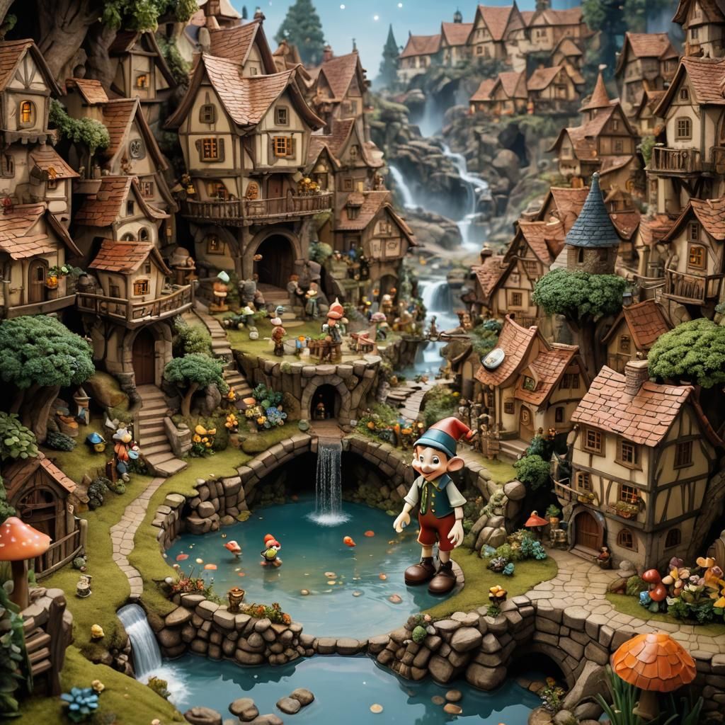 Pinocchio in a Surreal Fairy Tale Village