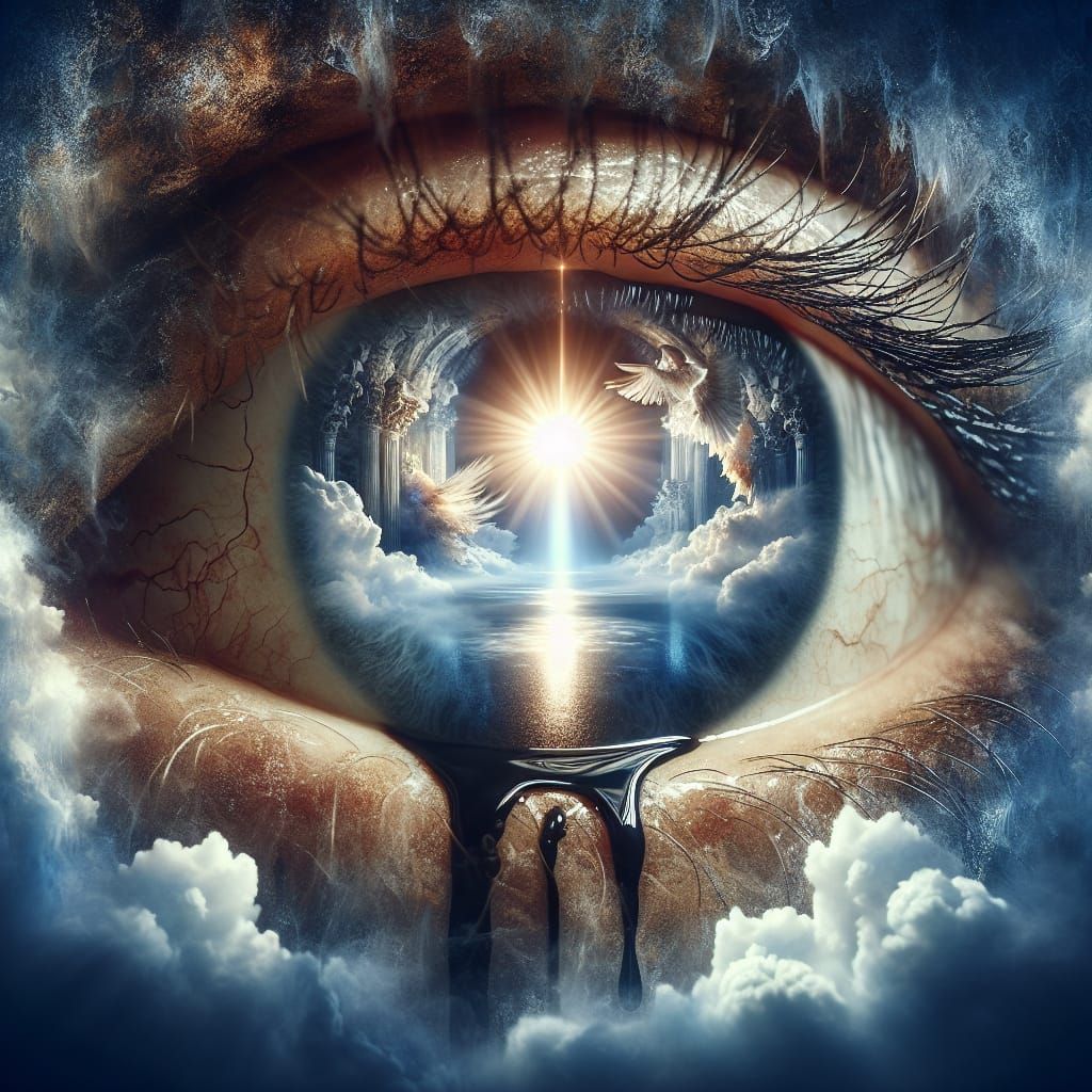 Surreal Eye Reflecting a Heavenly Kingdom