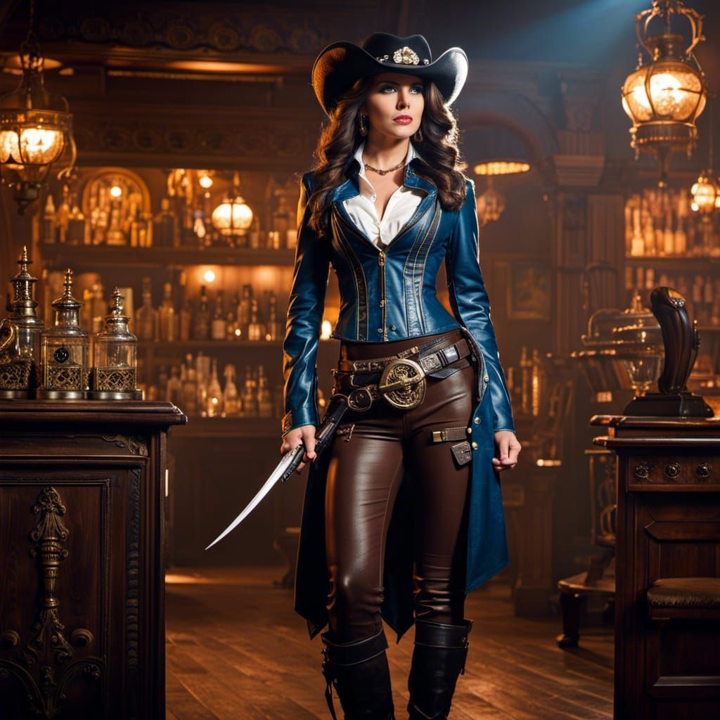 Steampunk Cowgirl Portrait Outside Wild West Saloon