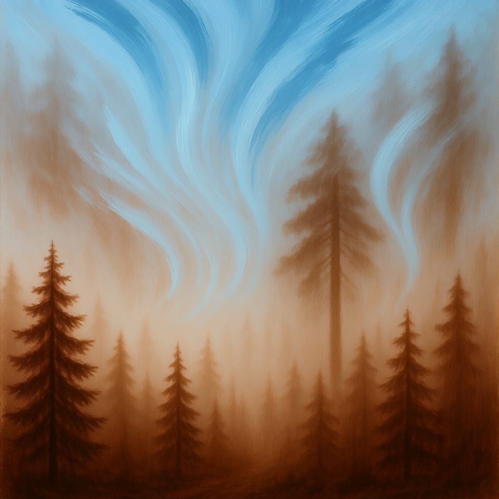 Surreal Foggy Forest Artistry, Fog Forms Trees and Sky