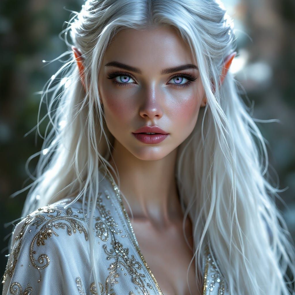 Enigmatic Elf Sorceress Portrait in Hyper-Realistic Style