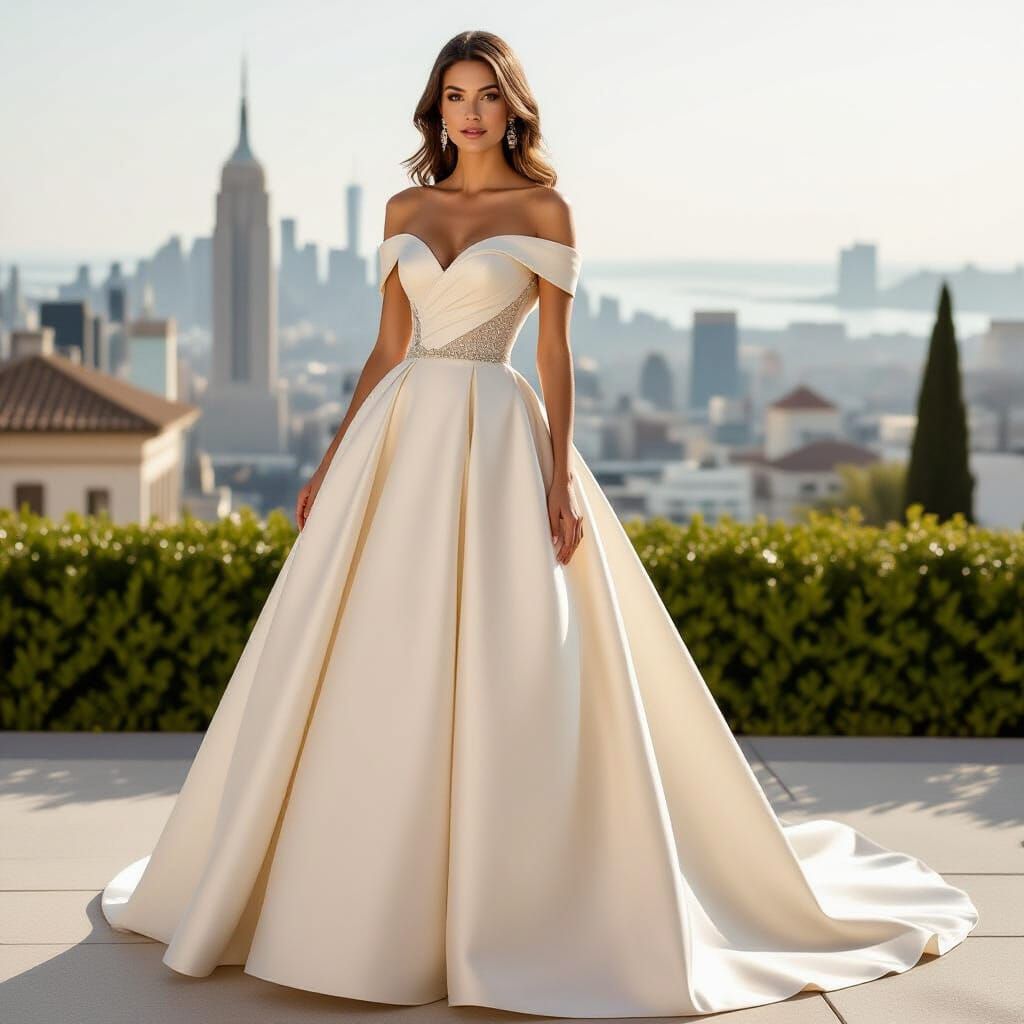 Woman in Blush Satin Wedding Dress, Hollywood Glamour