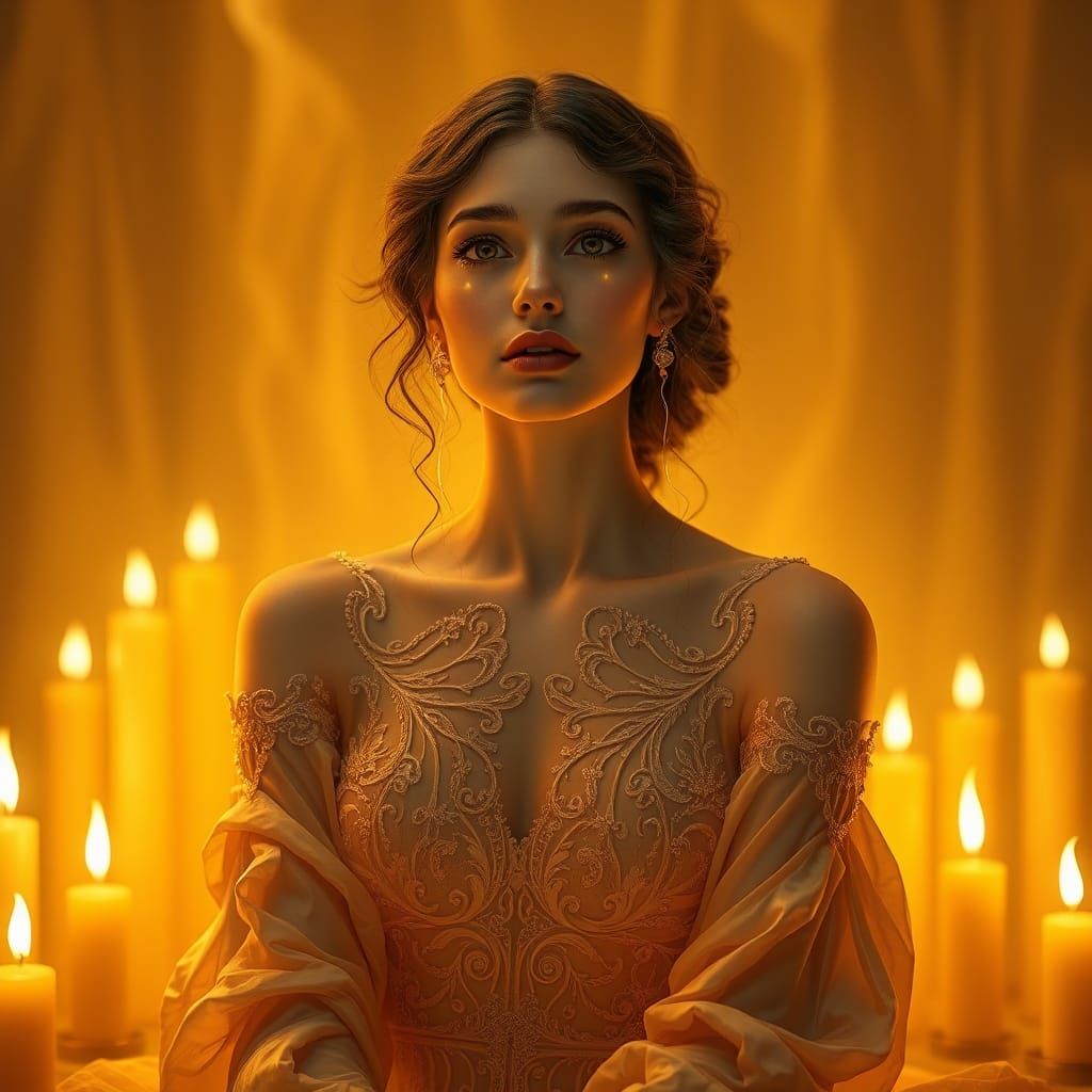 Candlelit Woman Portrait in Art Nouveau Style