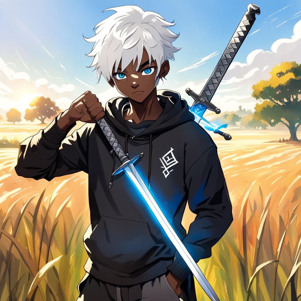 Boy with Sword in Sunny Field Digital Art