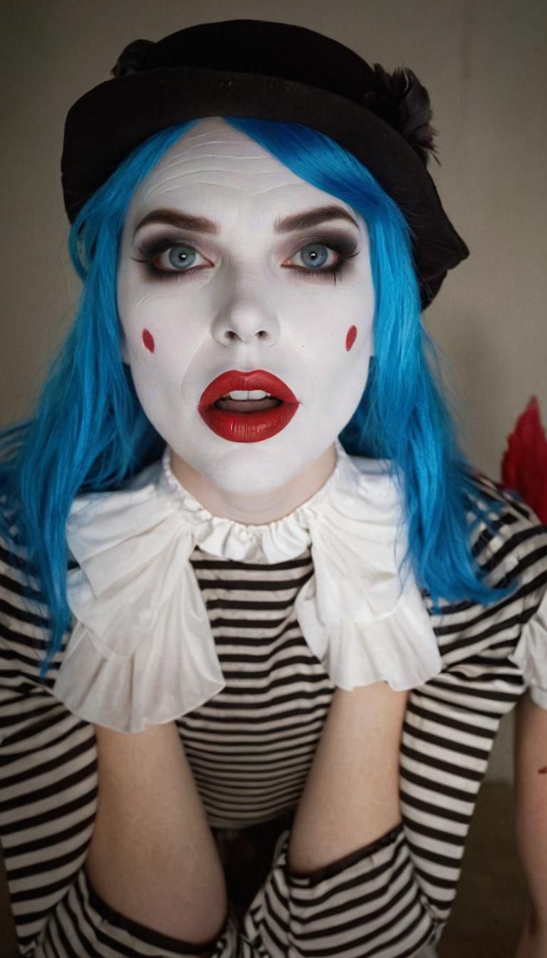 Clown Girl with Blue Hair in Film Still