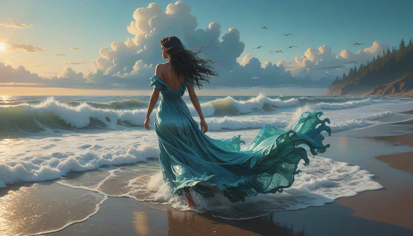 Middle Eastern Ocean Goddess in Ethereal Blue Dress