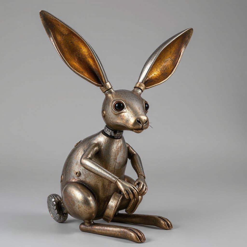 Steampunk Hare Sculpture Made of Welded Parts