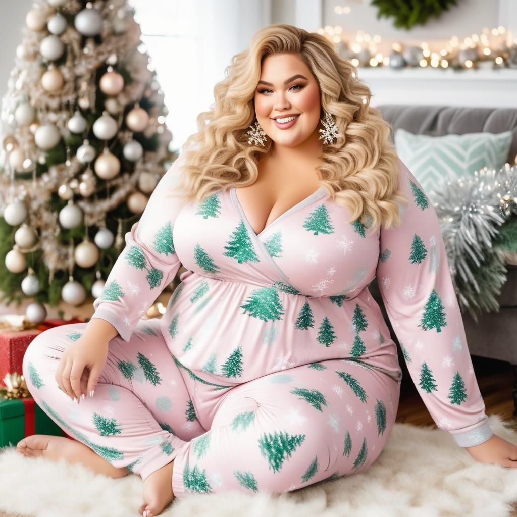Pastel Christmas Portrait of a Plus-Size Woman
