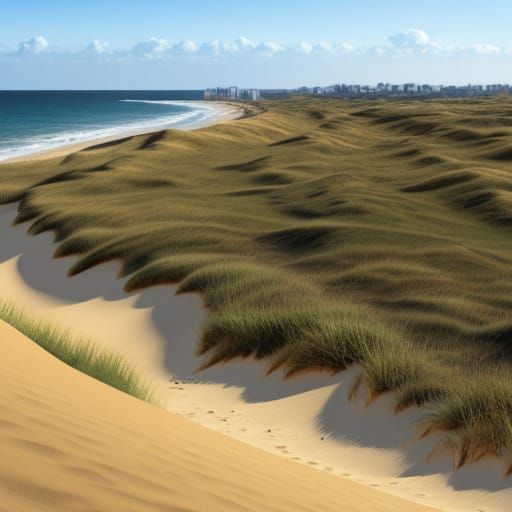 Serene Sand Dunes Bordering a Calm Sea