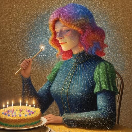 Pointillist Birthday Cake with Colorful Candles