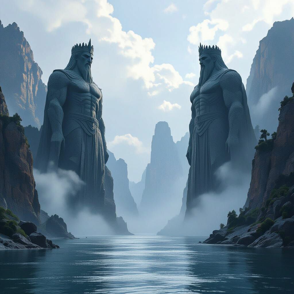 The Argonath: Colossal King Statues Guarding a River