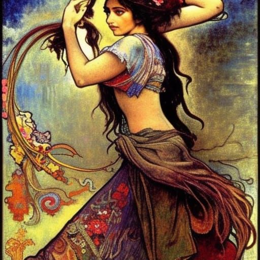 Gypsy Portrait in the Style of Art Nouveau