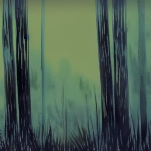 Monochromatic Swamp Watercolor Painting with Bokeh Effects