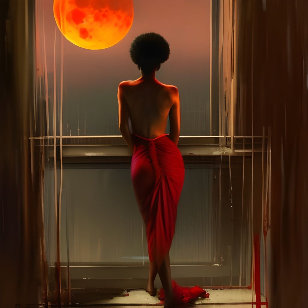 Girl Gazing at Blood Moon as Fine Art