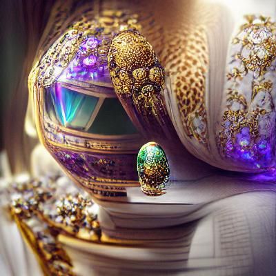 Ornate Holographic Fabergé Egg with Jewels and Gold