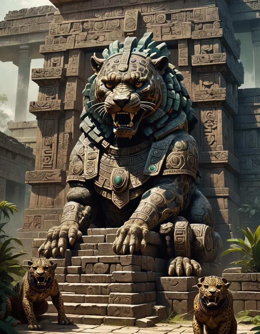 Sinister Demon Jaguar at Mayan Temple