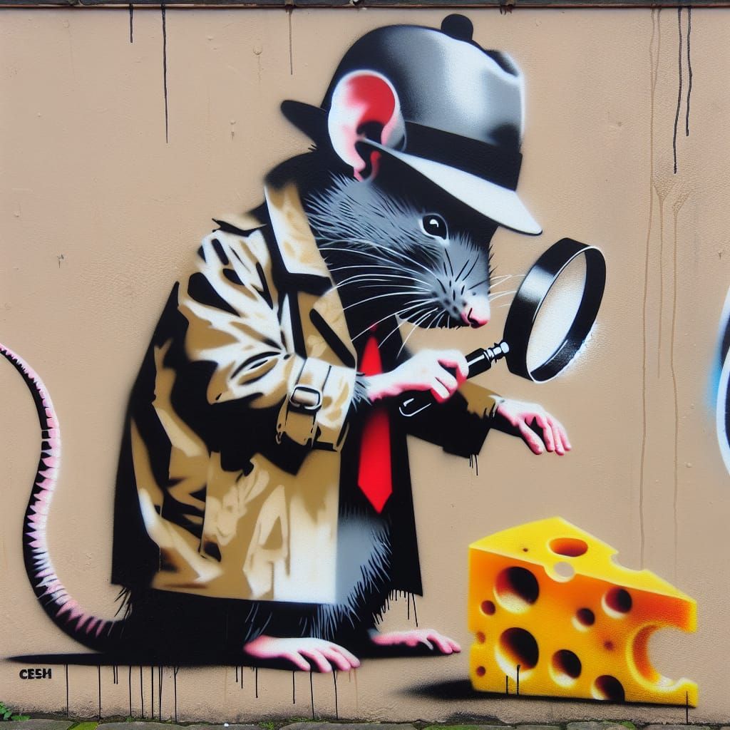 Rat Detective Graffiti Art on Urban Wall