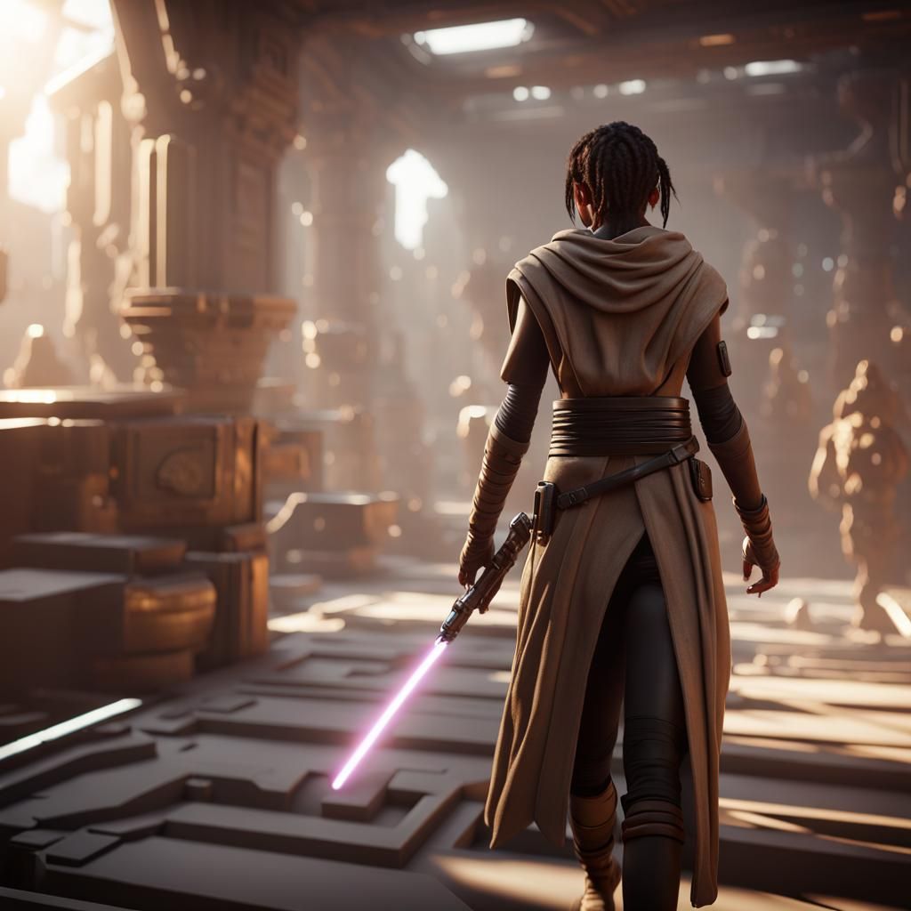 Ebony Jedi in Cinematic 3D Game Style