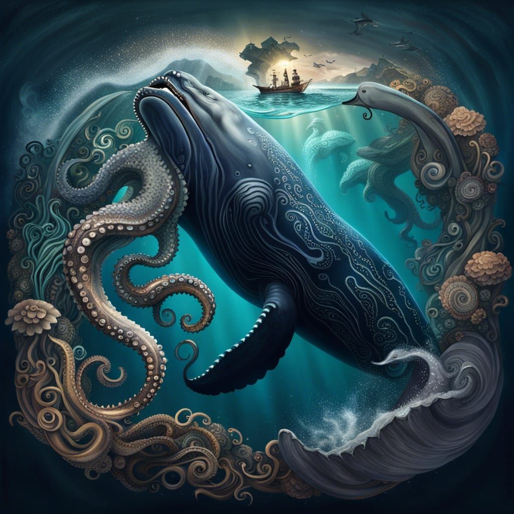 Yin and Yang: Whale and Octopus in Digital Art