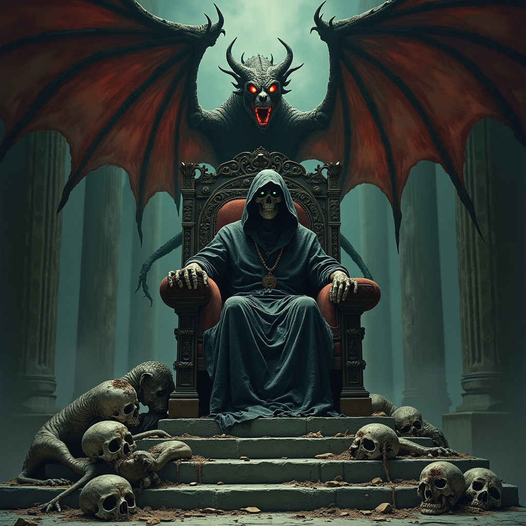 Grim Reaper on Throne in Gothic Cathedral