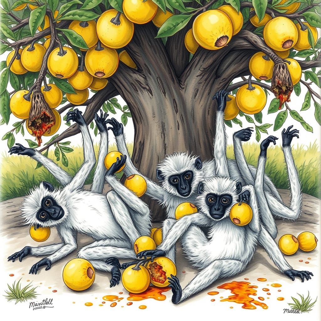 Playful Vervet Monkeys Under the Marula Tree
