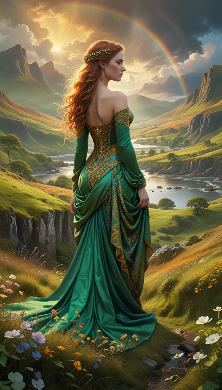 Enchanting Irish Beauty in Whimsical Celtic Landscape