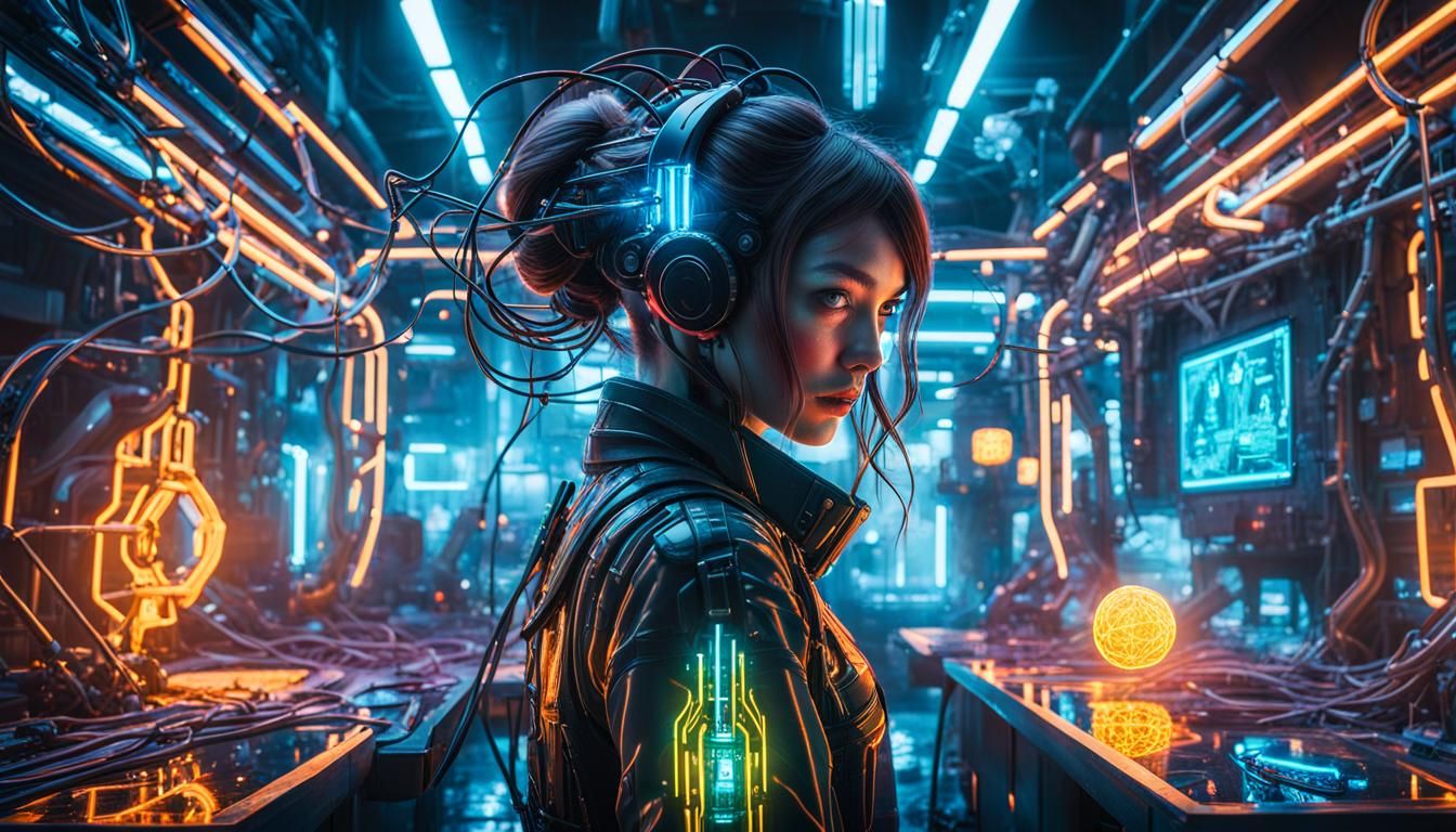 Glass Cyborg Being Repaired in Sci-Fi Workshop