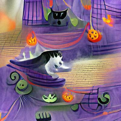 Halloween Cat in Witch Hat on Pumpkin
