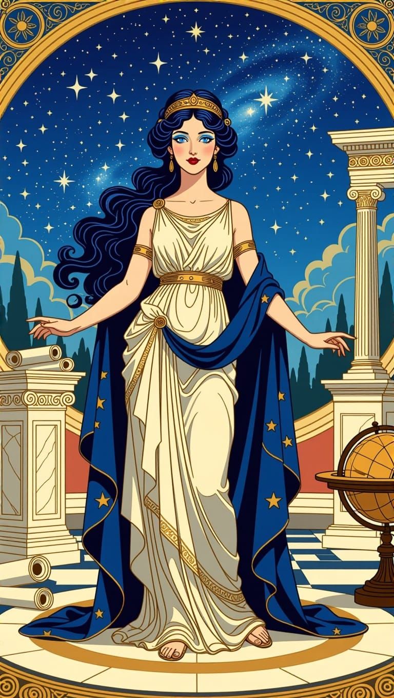 Urania: Greek Muse of Astronomy in Art Nouveau Style